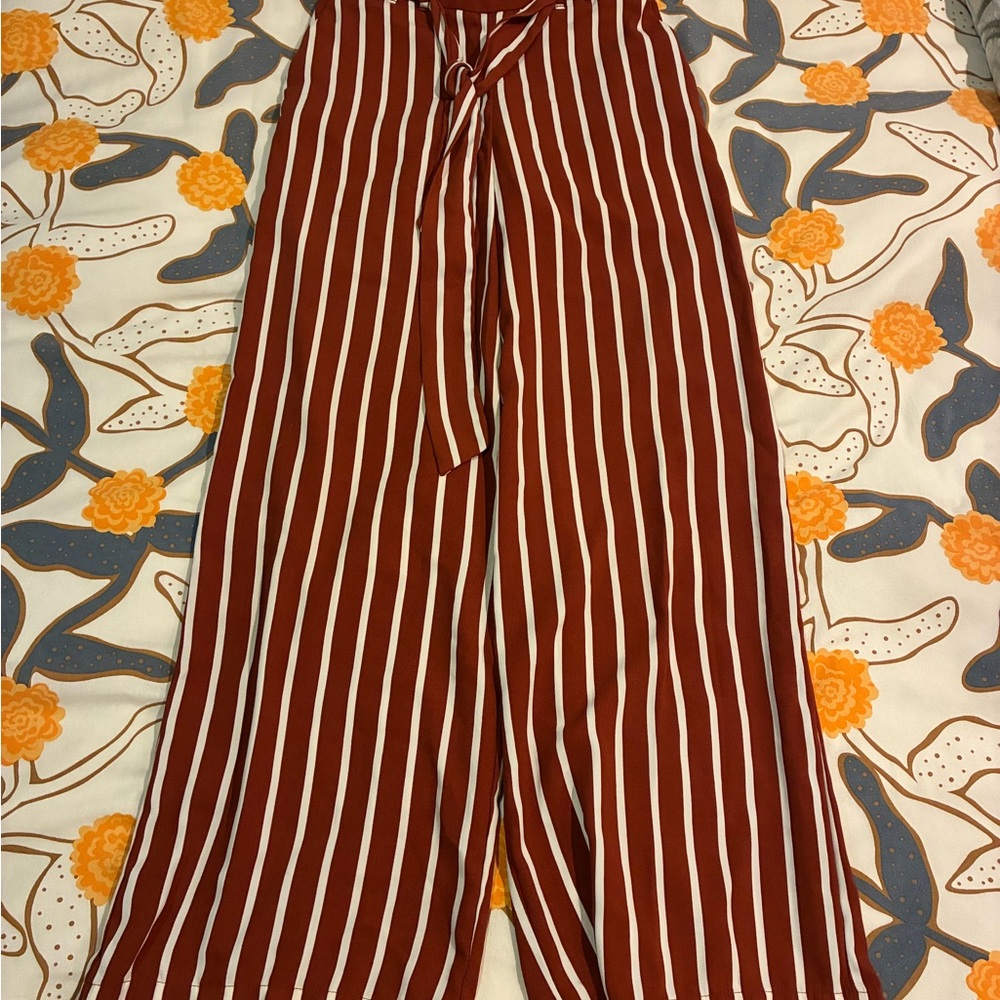 a new day Rust and White Vertical Stripe Wide-Leg Pants